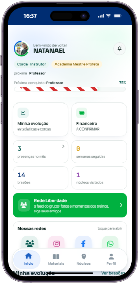 Tela inicial do app do aluno